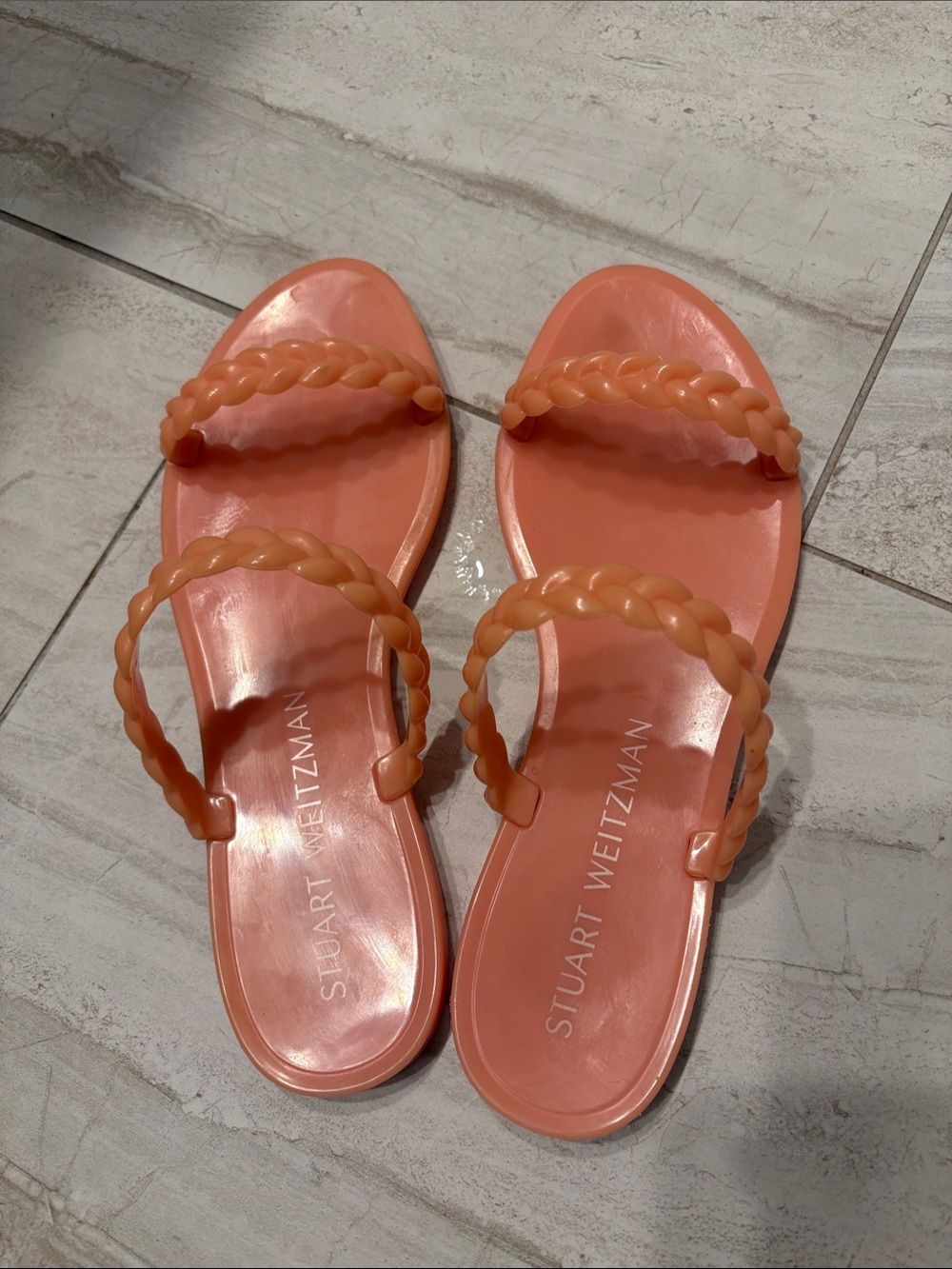 Stuart Weitzman Coral Braided-Strap Slide Sandals